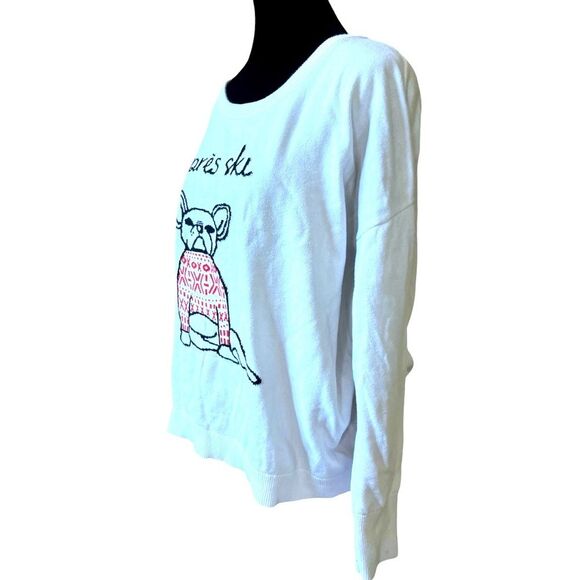 French Connection Apres Ski Frenchie Bulldog Sweater Size Large Lightweight Knit - Picture 2 of 7